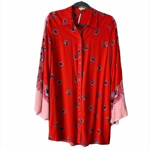 Free People Floral Button Front Long Sleeve Dress